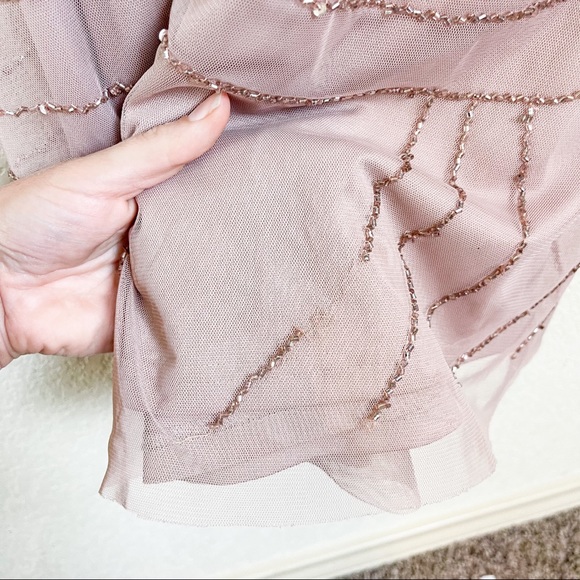 Adrianna Papell Spaghetti Strap Beaded Blouson Gown Taupe Pink Size 6 - Picture 4 of 13